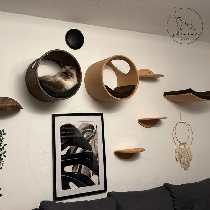 Wall-mounted Katzenmöbel Booba Phinias runde Katzenliege mit mondförmigem Kissen
