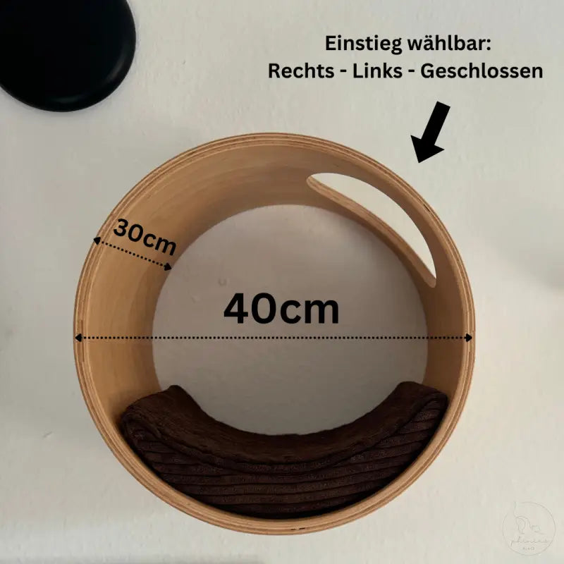Runde Holz Katzenliege mit mondförmigem Kissen für Wand Katzenmöbel, ideal für Katzen