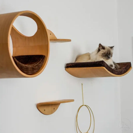 Wall-mounted cat furniture Booba Phinias runde Katzenliege mit mondförmigem Kissen