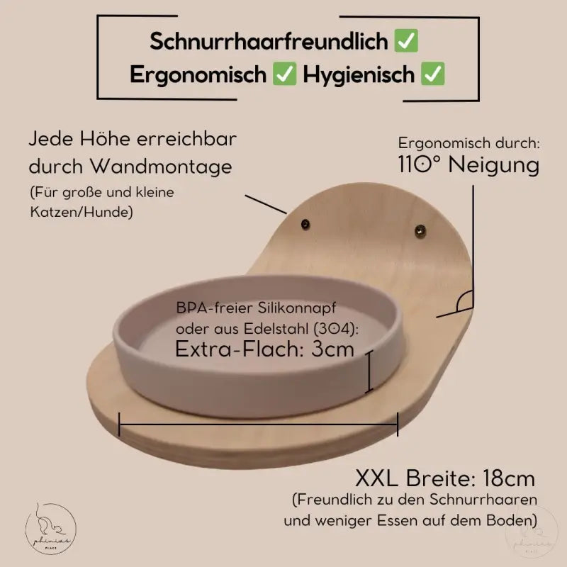 Wandmontierte Plattform für Haustiernäpfe.
