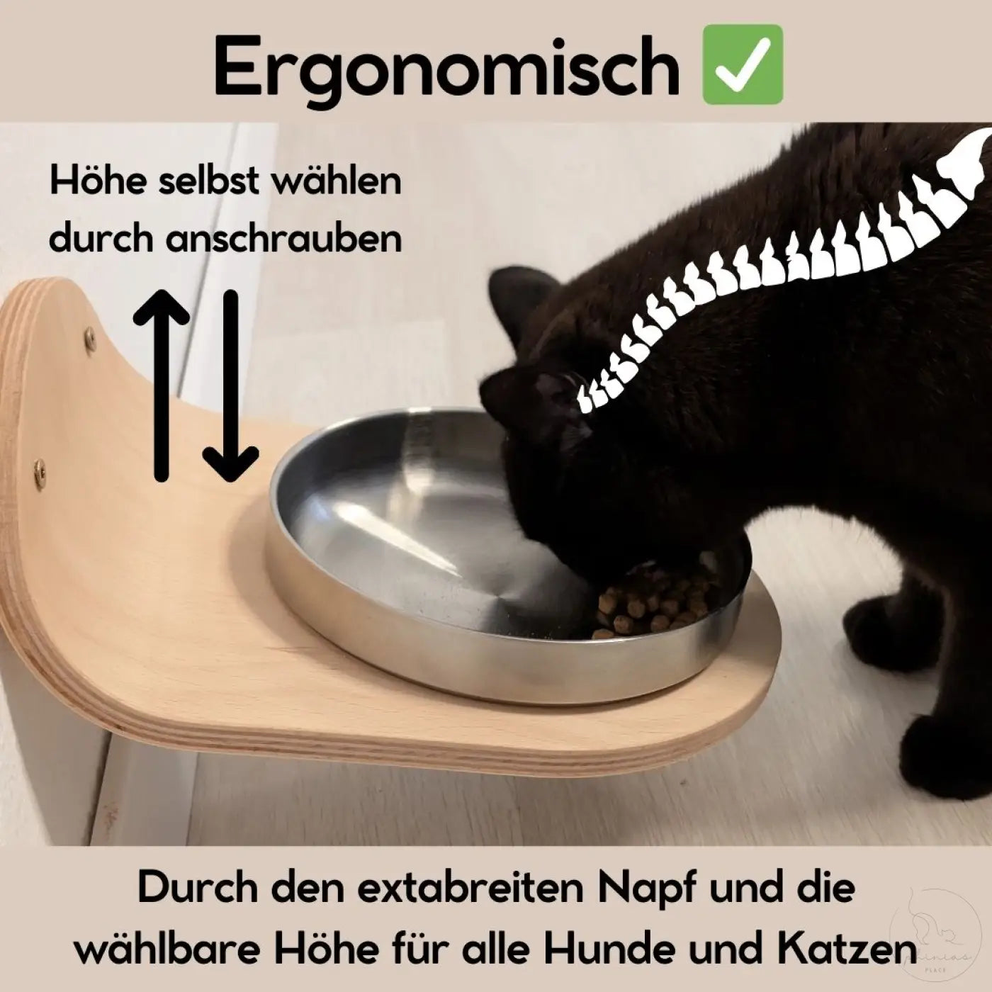 Verstellbare, erhöhte Futterstation für Haustiere.