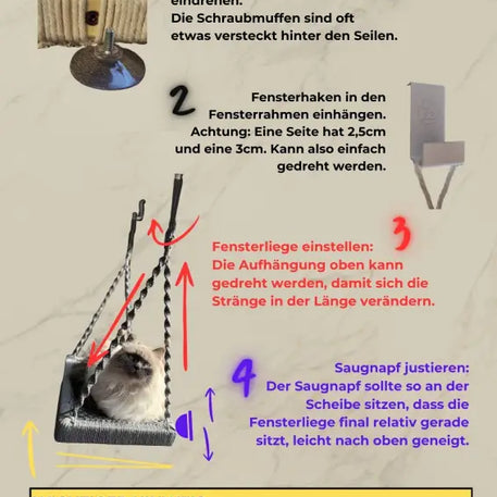 Graue Phinias Fensterliege Katze mit Saugnapfhalterung für Fensterplatz