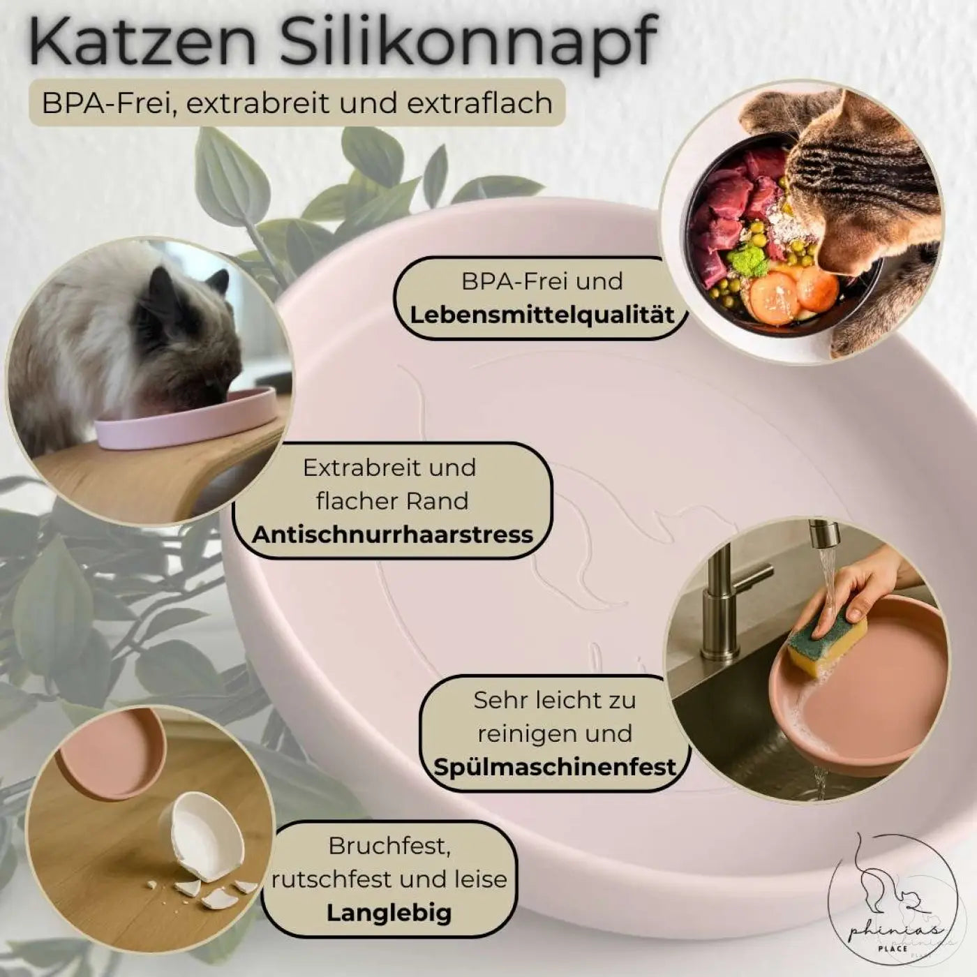Pinkes Silikonschüssel für Katzen im Phinias Place aus BPA-freiem Silikon