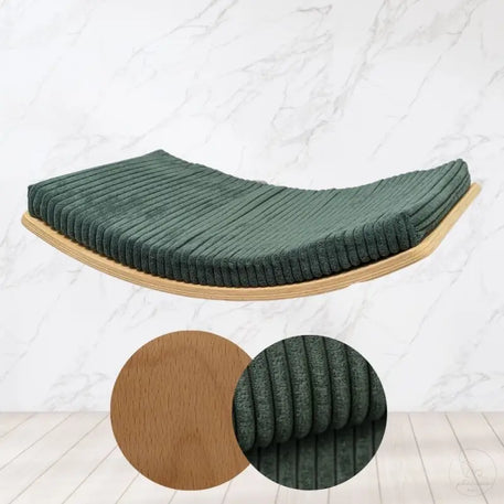 Phinias gebogene Katzenliege mit schwebendem Design in dunklem grünem Corduroy