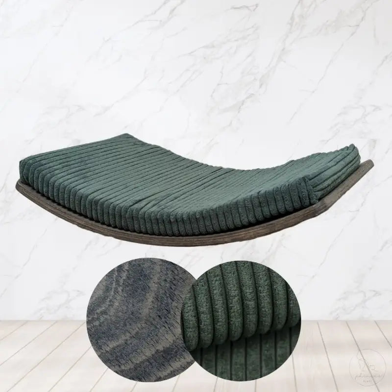 Phinias gebogene Katzenliege mit schwebendem Design in dunklem grünem Cord