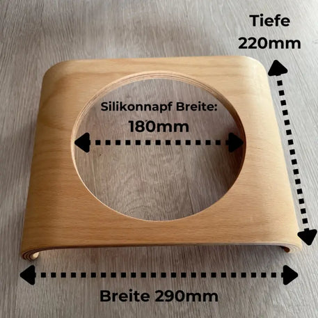 Haustiernapfständer aus Holz mit Abmessungen.