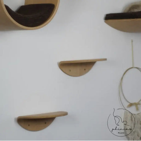 Katzenregale aus Holz.