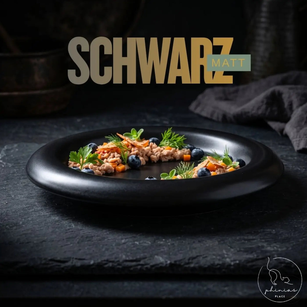 Schwarzer matter phinias keramiknapf aus keramik extra flach 21 cm breit katzen lieben design für maine coon