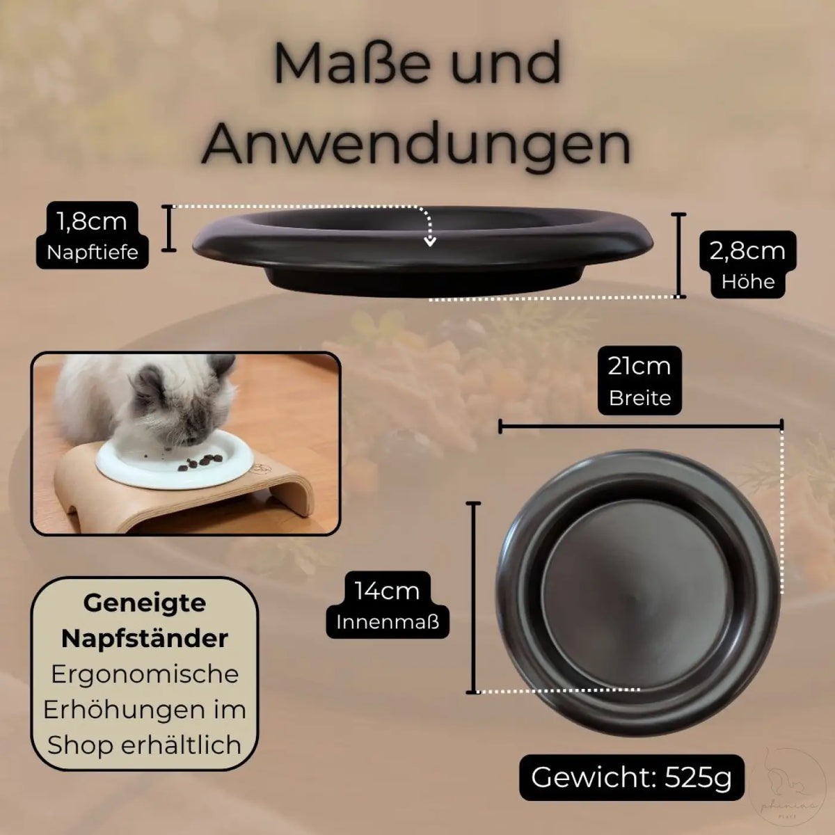 Schwarzer phinias keramiknapf mit 21cm durchmesser und ergonomischem erhöhtem rand für maine coon katzen lieben einfache fütterung