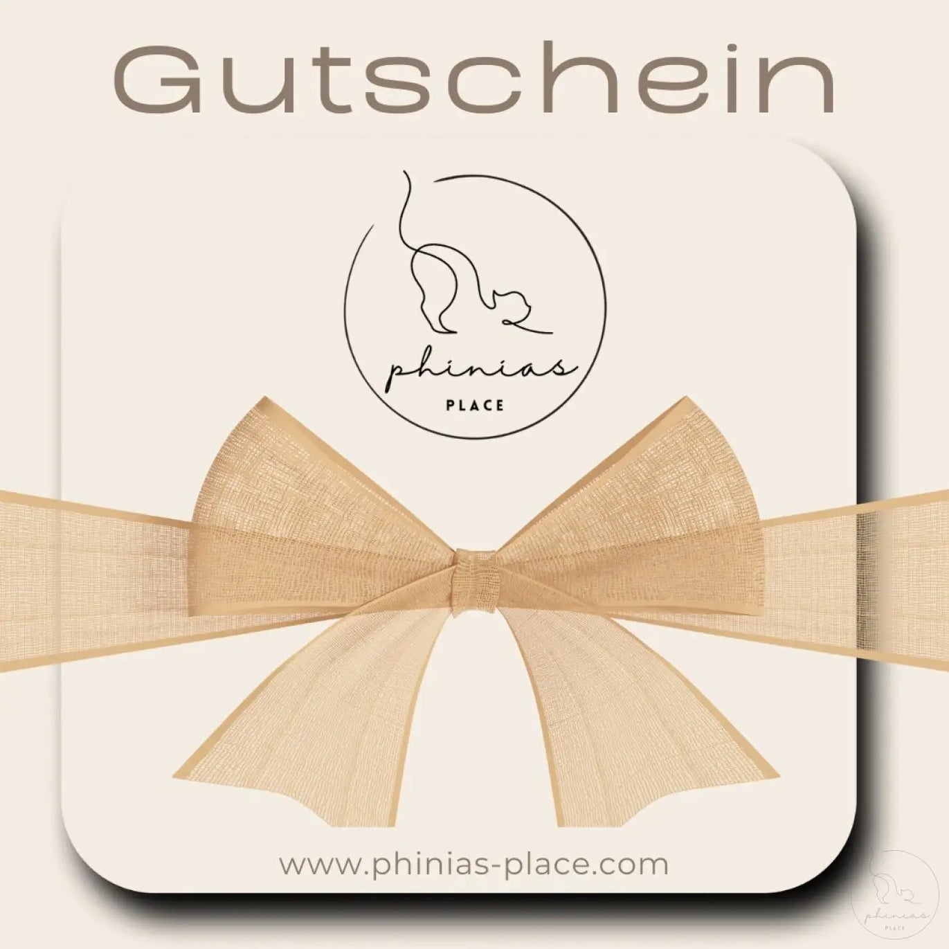 Gift certificate mit goldener Schleife für Phinias-Place Gutschein, ideal für Katzenmöbel