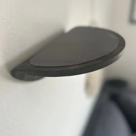 Dunkles, halbkreisförmiges Wandregal.