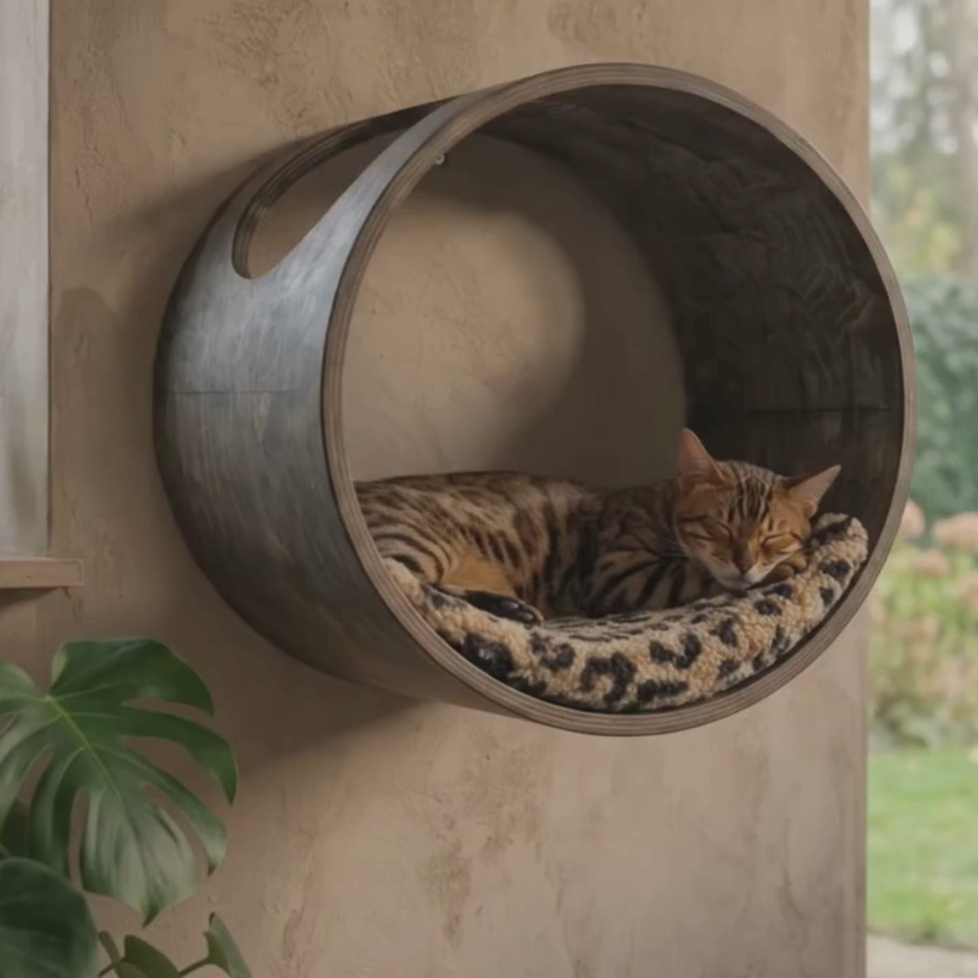 "Booba" Phinias runde Katzenliege mit mondförmigem Kissen - Katzen Wandmöbel