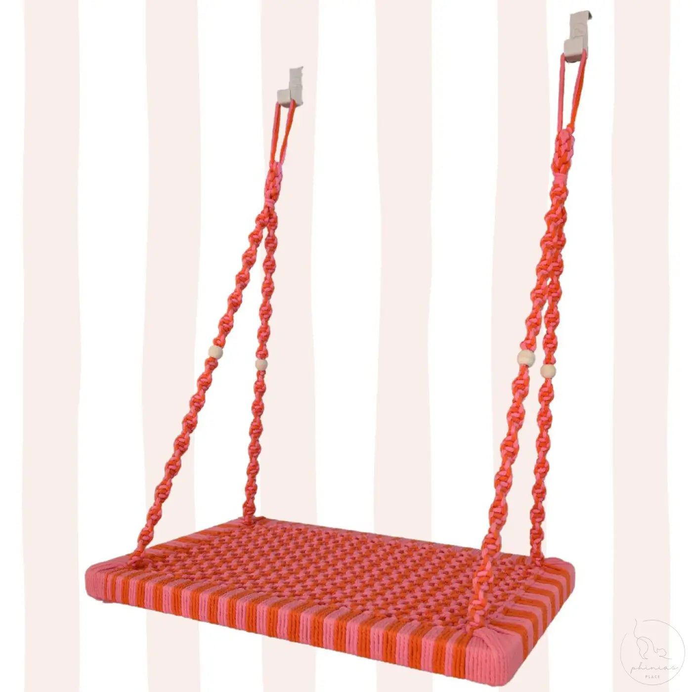 Vorverkauf phinias katzenliege fensterplatz mit coral macrame schaukel, gewebtem sitz und holzperlen in pink und orange