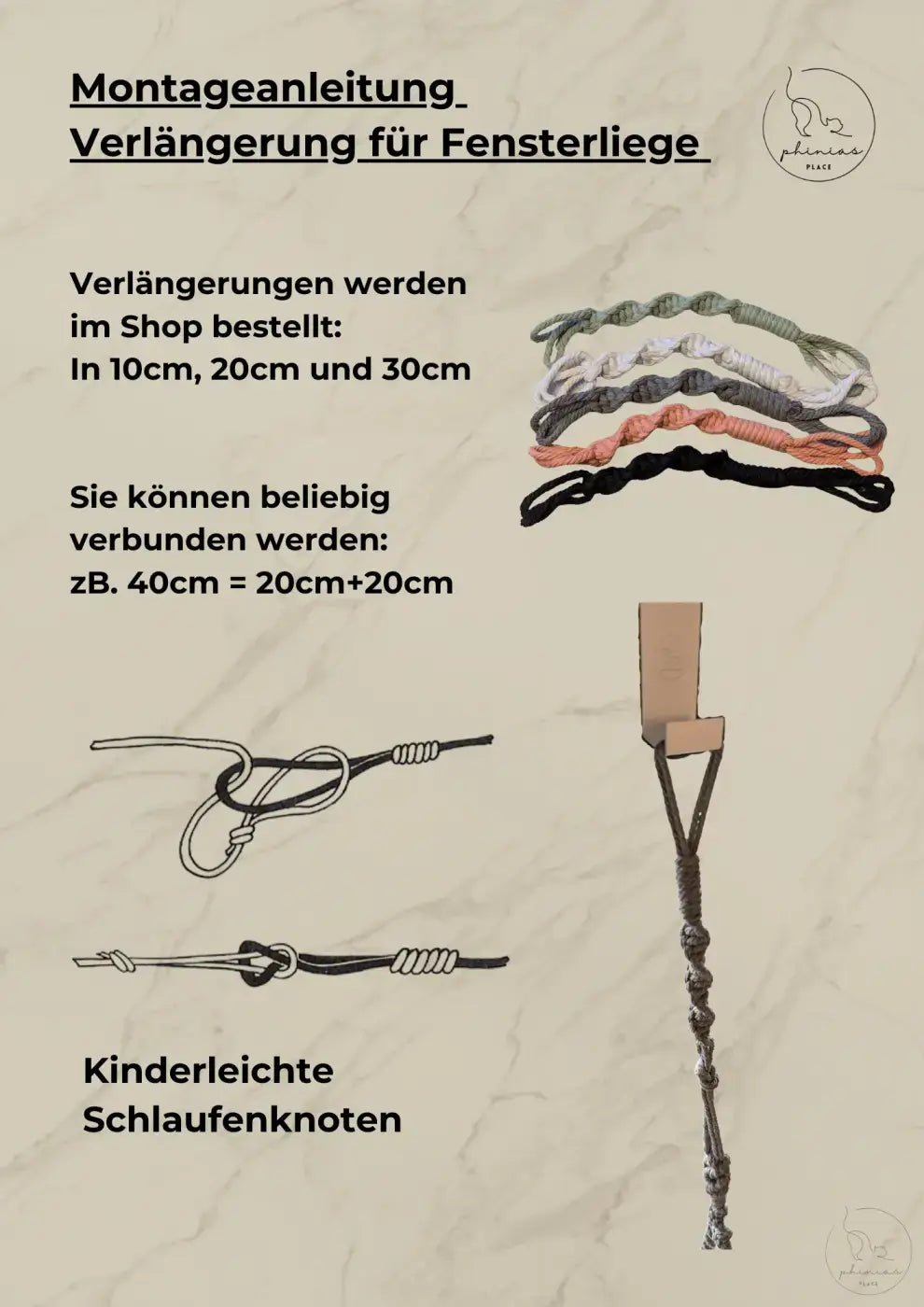 Ein stack bunter geflochtener macrame kordeln in weiß grau koralle und schwarz für phinias katzenliege fensterplatz
