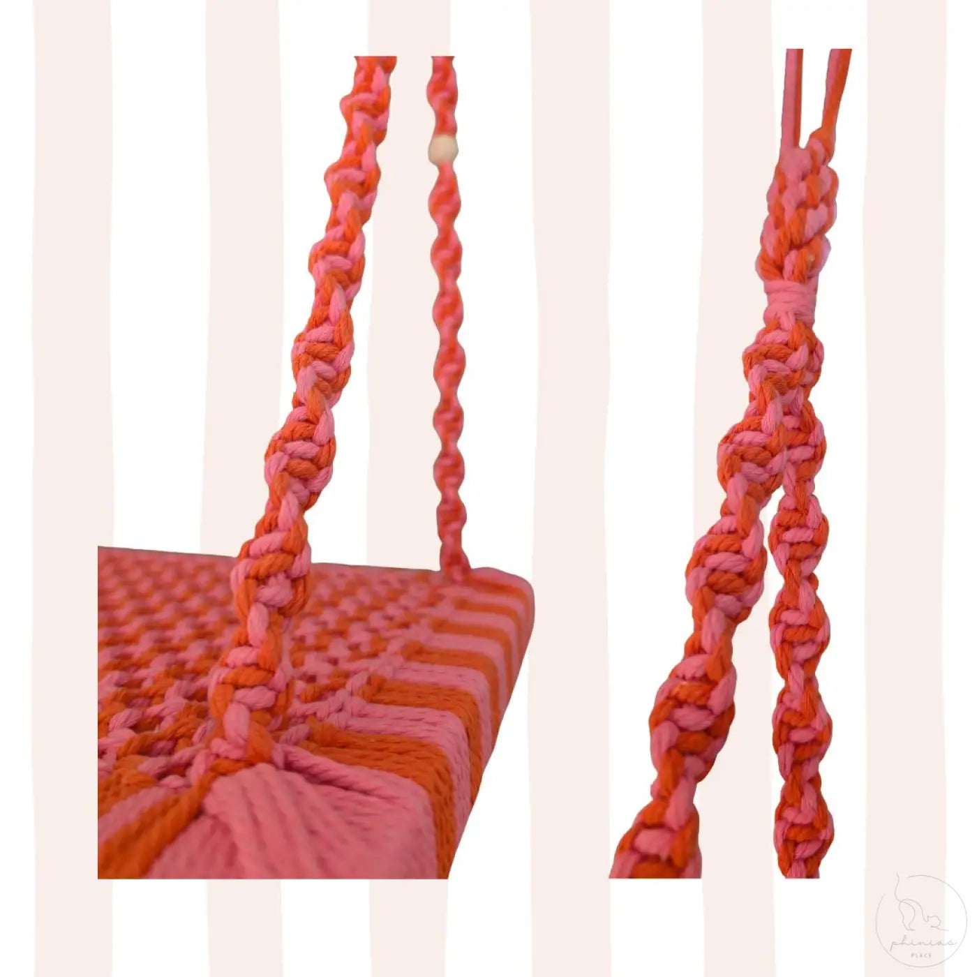Vibrante orange und rosa macrame katzenliege fensterplatz mit gewebter oberfläche phinias fensterliege