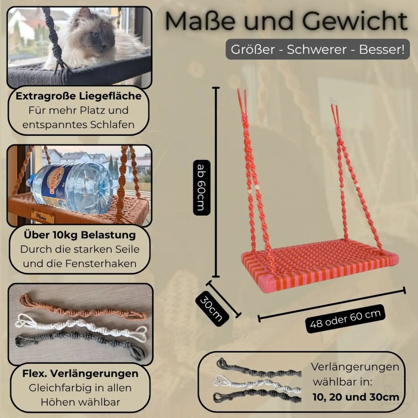 Vorverkauf katzenliege fensterplatz phinias fensterliege korallfarbige macramehängehängematte mit robustem seilaufhängung