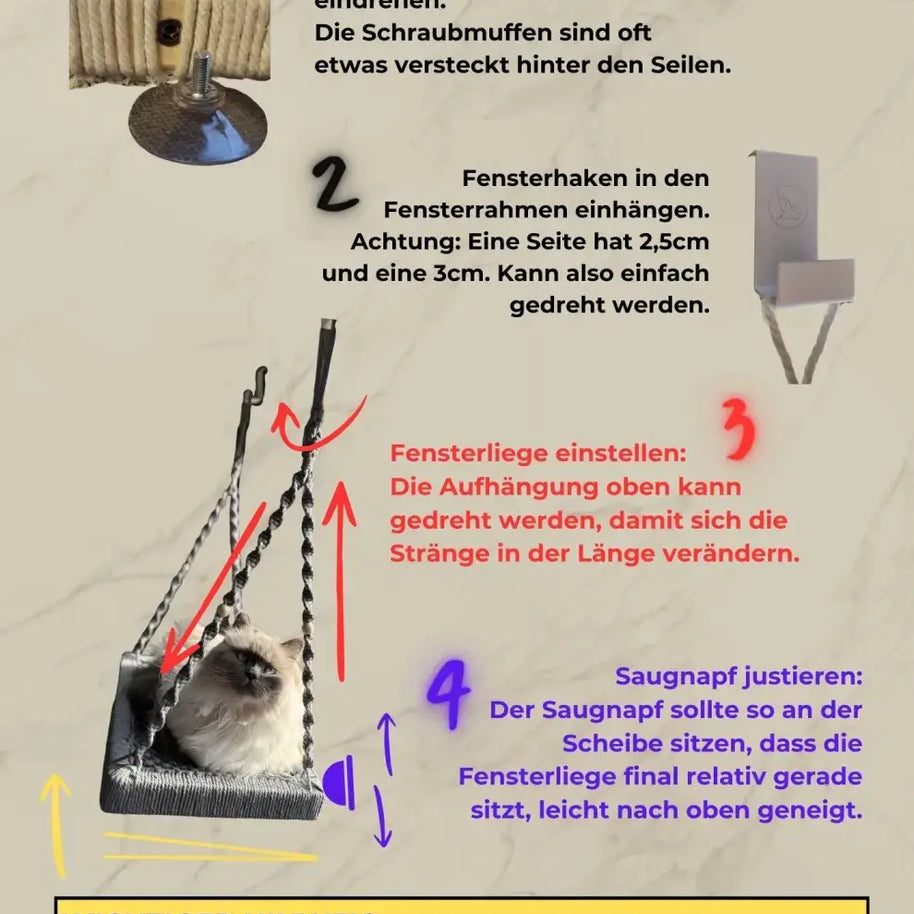 Graue gewebte katzenliege fensterplatz mit verstellbaren gurten und saugnäpfen phinias fensterliege